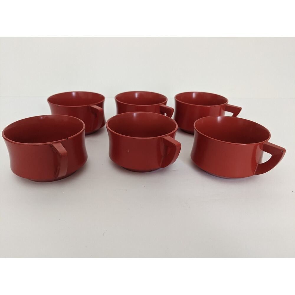 Vintage Brembo Okinawa Red Lacquerware Tea Cups Set of 6 Japan MCM - Picture 3 of 13